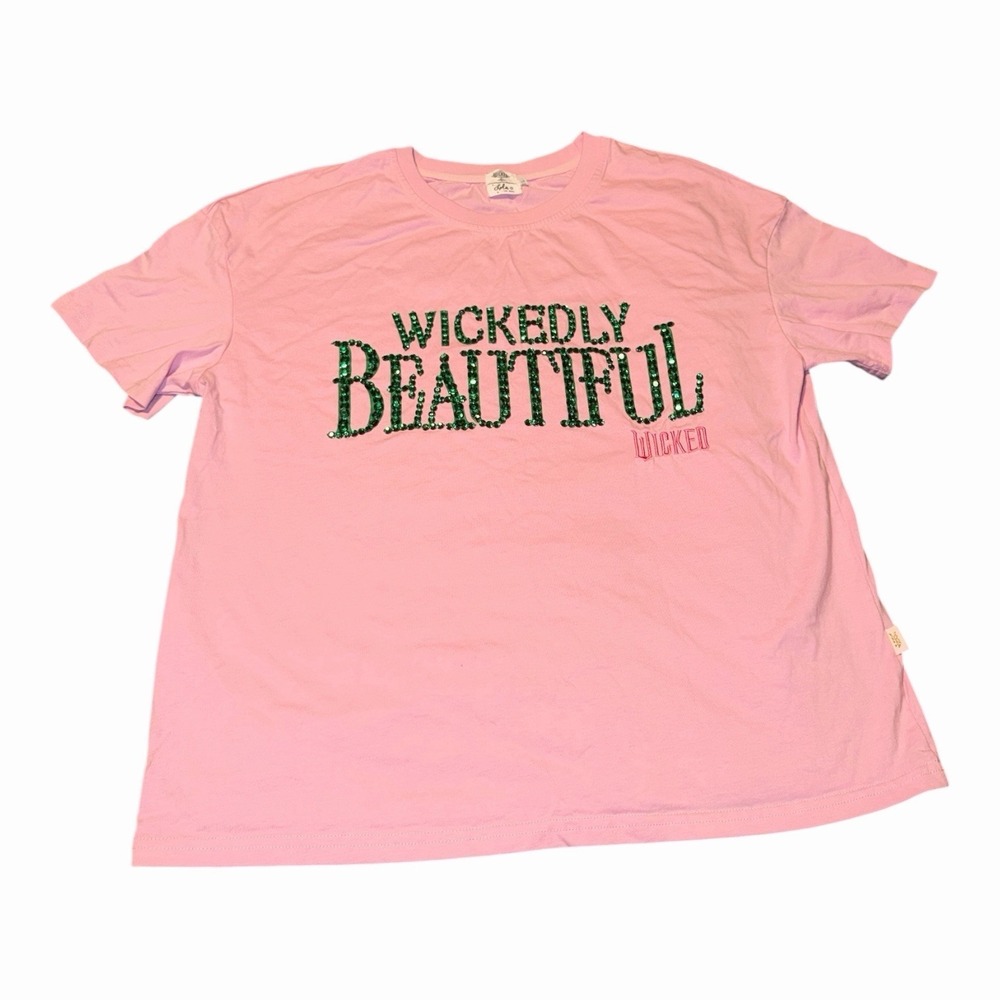 lola + Boys Wickedly Beautiful Wicked Pink Graphic Tee Size Large Sequins